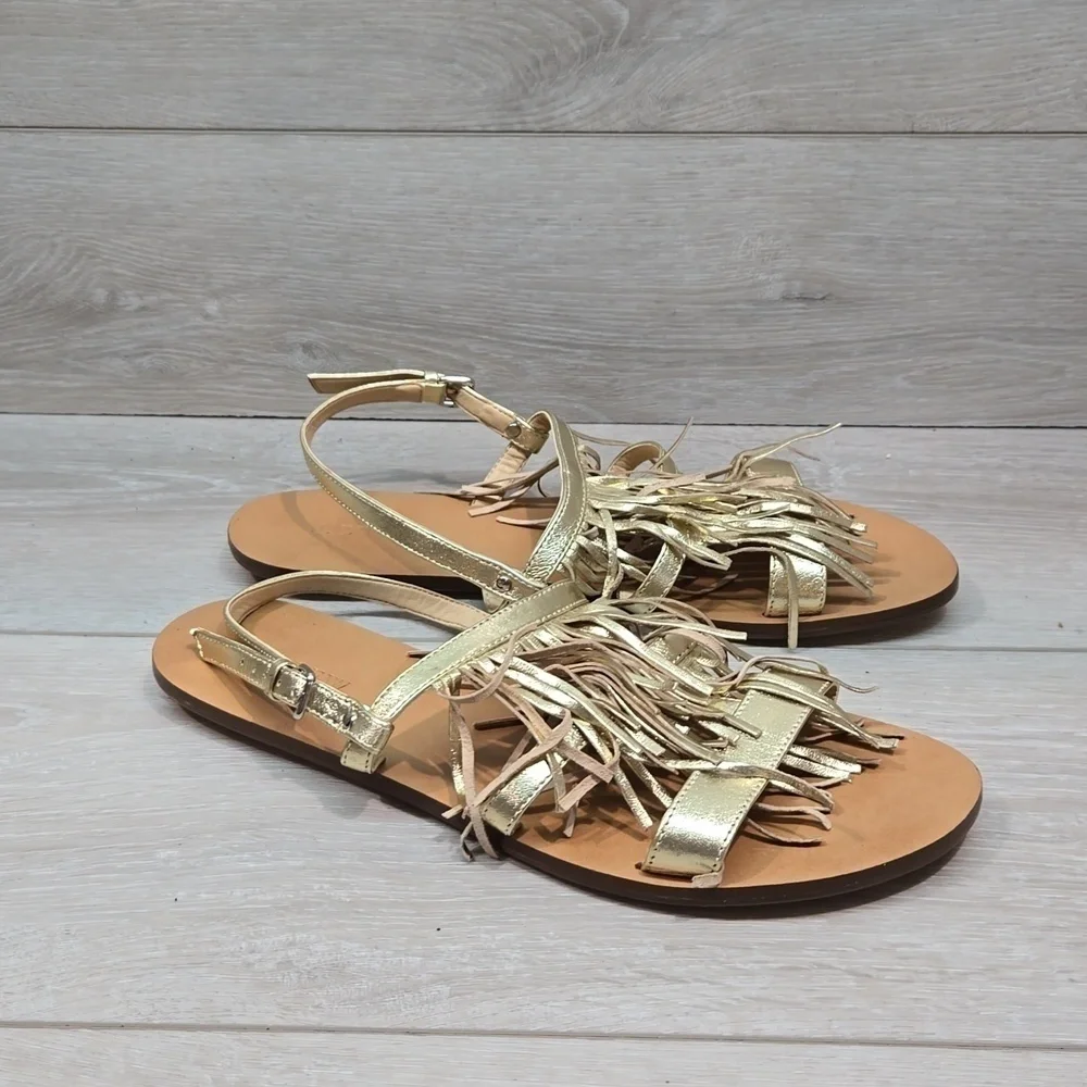 J.Crew Women Leather Tassel Sandals shoes sz 10